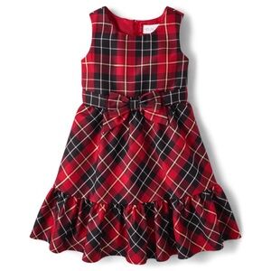 The Children’s Place Girls Matching Family Plaid Satin Tiered Fit & Flare Dress
